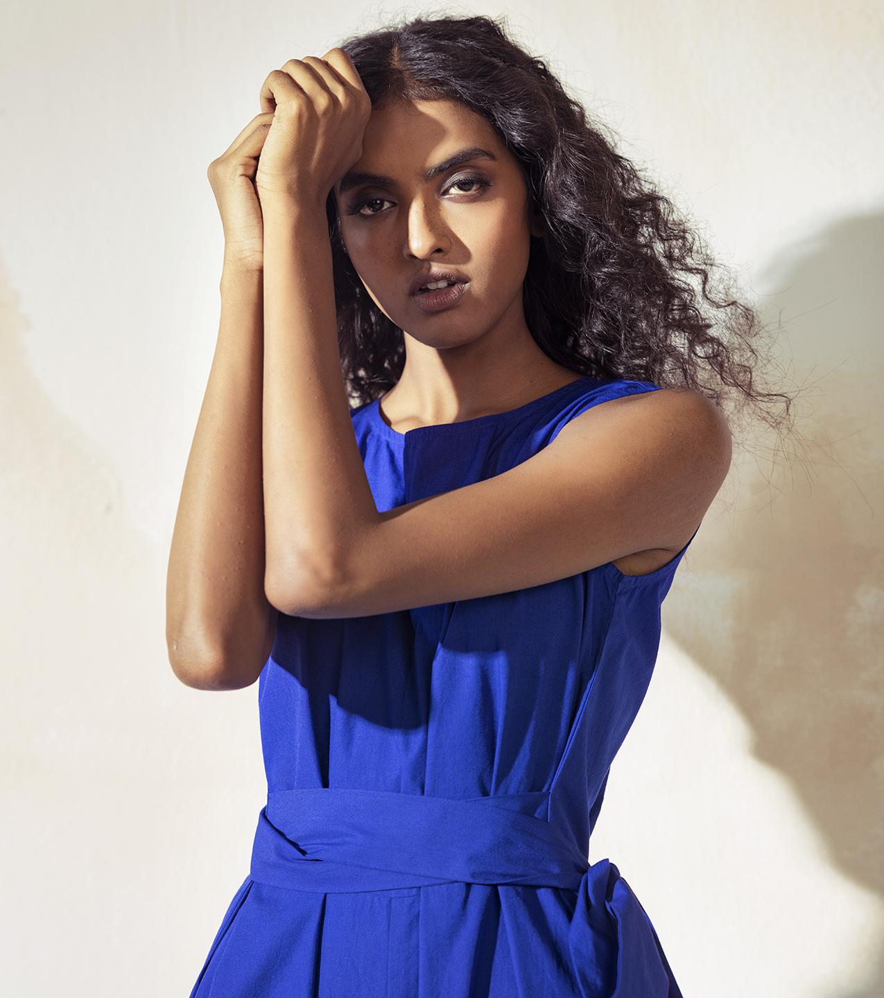 sleeveless-electric-blue-poplin-jumpsuit-11924053BL, Women Clothing, Cotton Jumpsuit