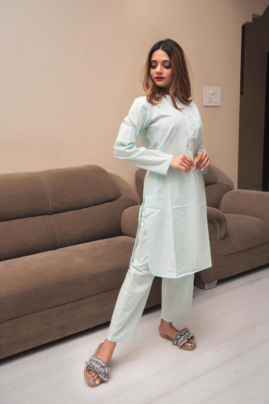 snow-blue-cotton-kurta-pant-set-11436064BL, Women Clothing, Cotton Sleep Set