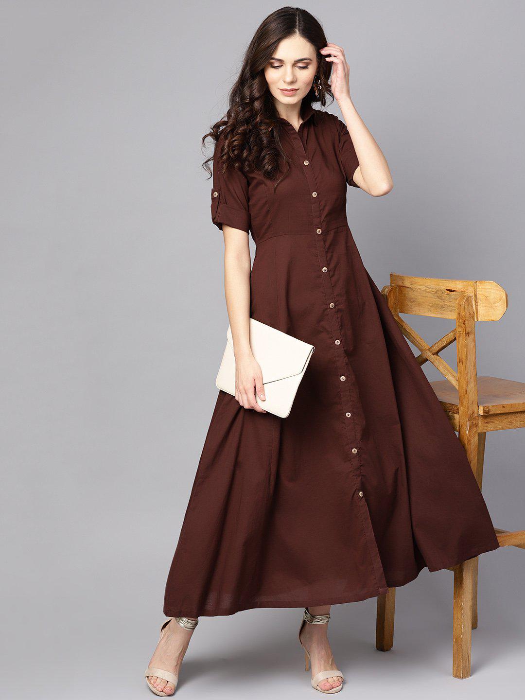 solid-chocolate-brown-maxi-dress-10804006BR, Women Clothing, Cotton Dress