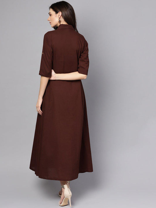 solid-chocolate-brown-maxi-dress-10804006BR, Women Clothing, Cotton Dress