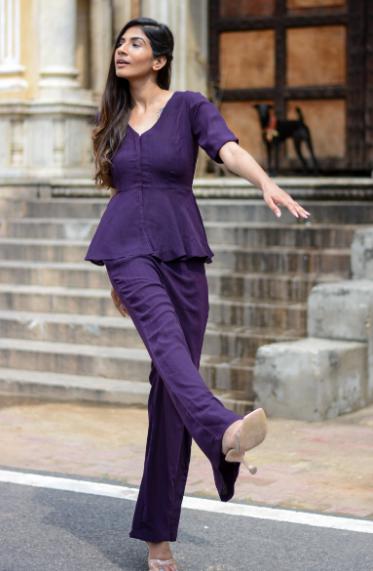 solid-eggplant-co-ord-set-11640018PR, Women Clothing, Georgette Matching Set