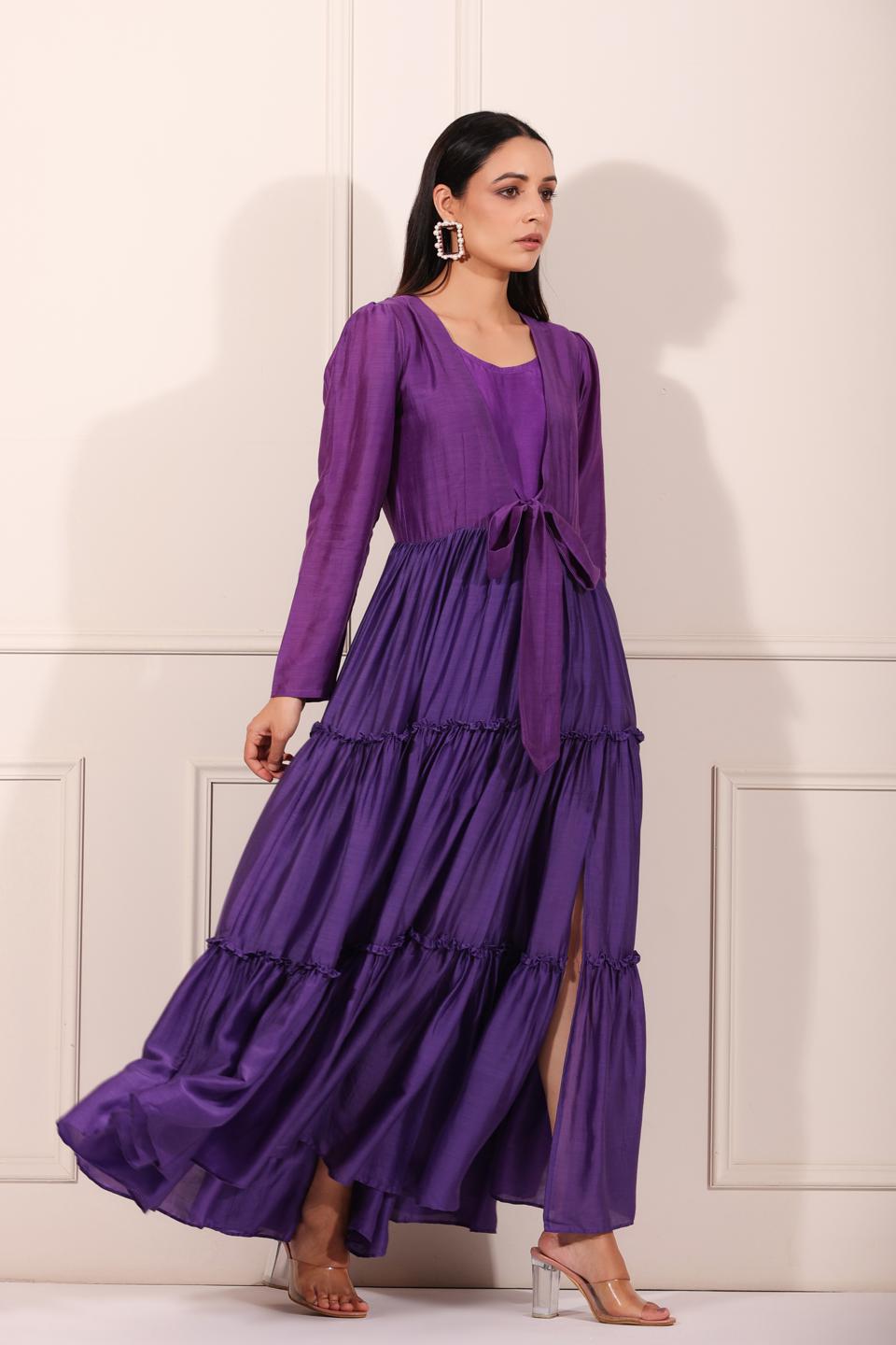 solid-eggplant-tier-trio-11604004PR, Women Clothing, Silk Dress