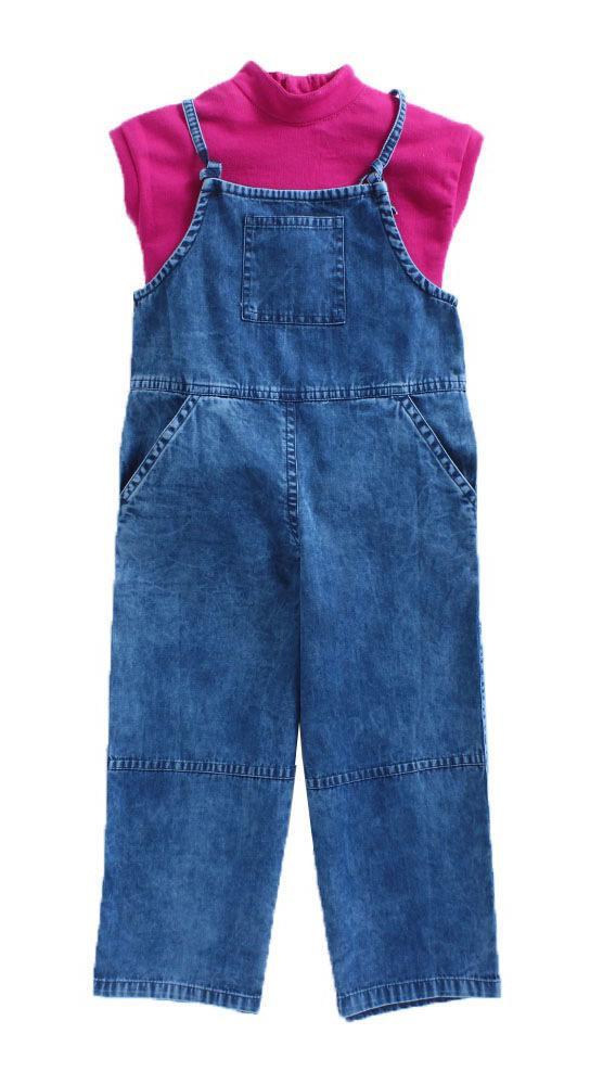 solid-round-neck-top-and-dungaree-set-blue-10511040BL, Kids Clothing, Denim Girl Dungaree Set