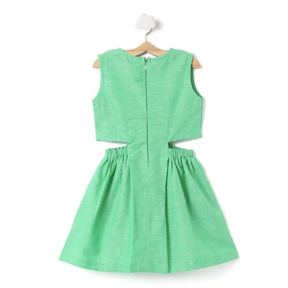 solid-sleeveless-v-neck-green-dress-10510037GR, Kids Clothing, Linen Girl Dress
