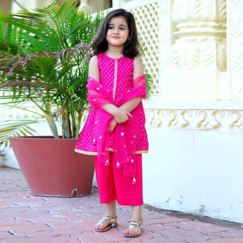 stripe-print-sleeveless-pink-salwarkameez-sets-10512056PK, Kids Clothing, Blended,Cotton,Net Girl Palazzo Set