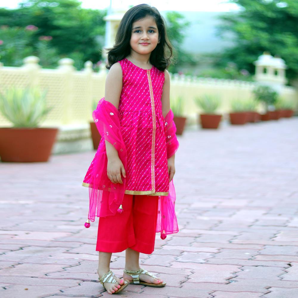 stripe-print-sleeveless-pink-salwarkameez-sets-10512056PK, Kids Clothing, Blended,Cotton,Net Girl Palazzo Set