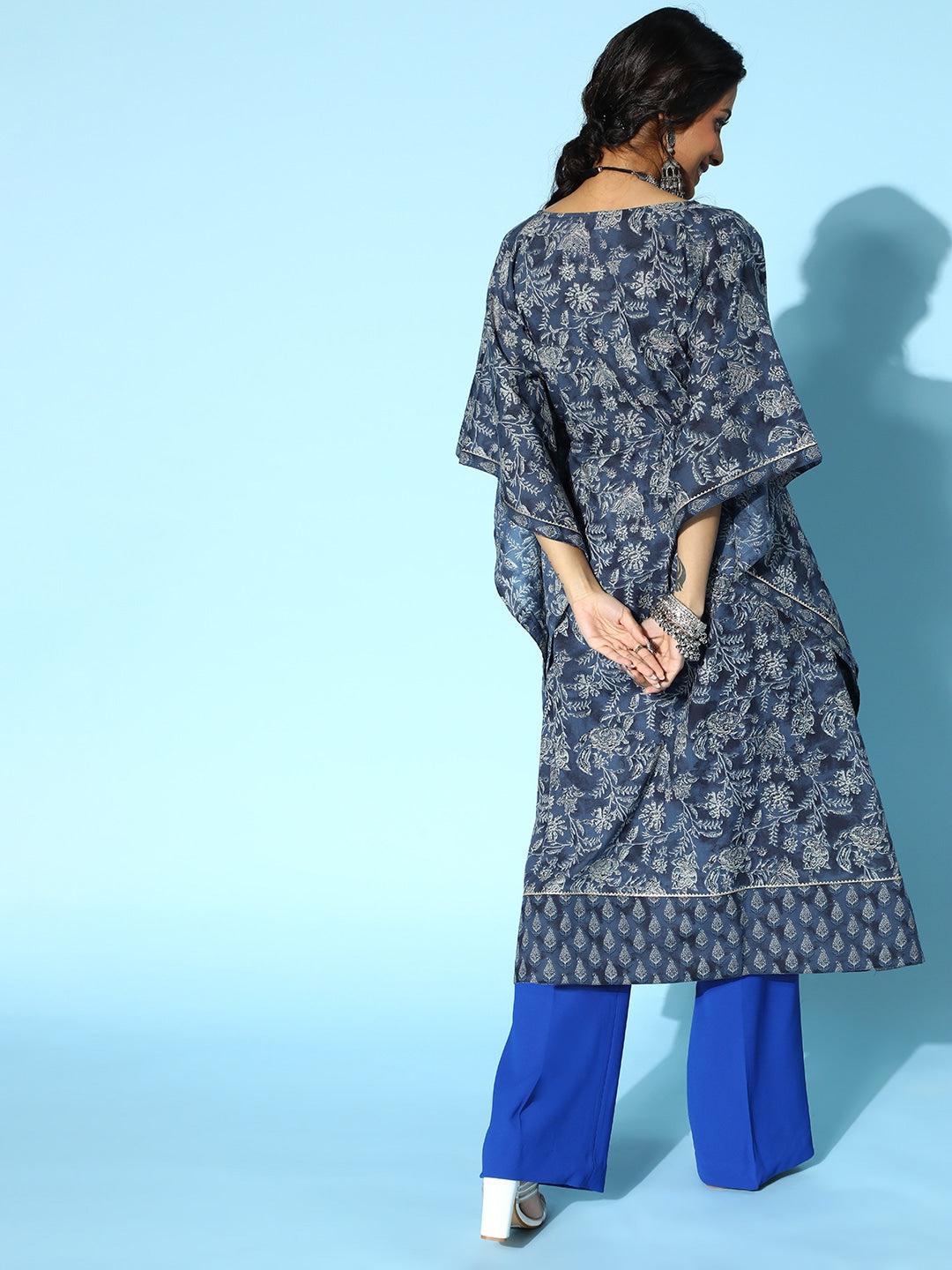 stunning-blue-printed-caftan-kurta-10121093BL, Women Clothing, Cotton Caftan