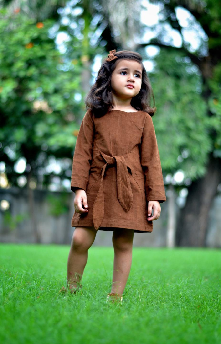 stylish-brown-dress-10510020BR, Kids Clothing, Corduroy Girl Dress