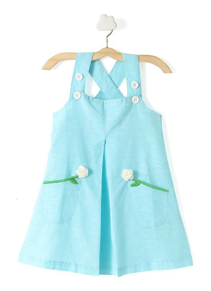stylish-casual-dress-blue-10510035BL, Kids Clothing, Linen Girl Dress