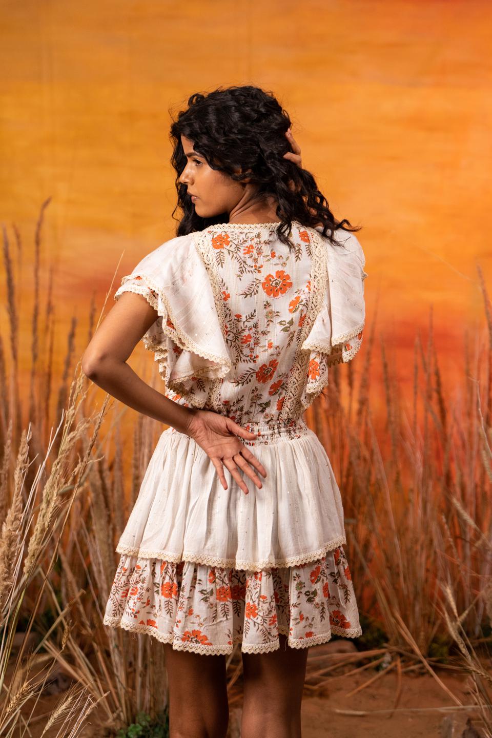 sunset-white-orange-cross-dress-11804025WH, Women Clothing, Rayon Dress