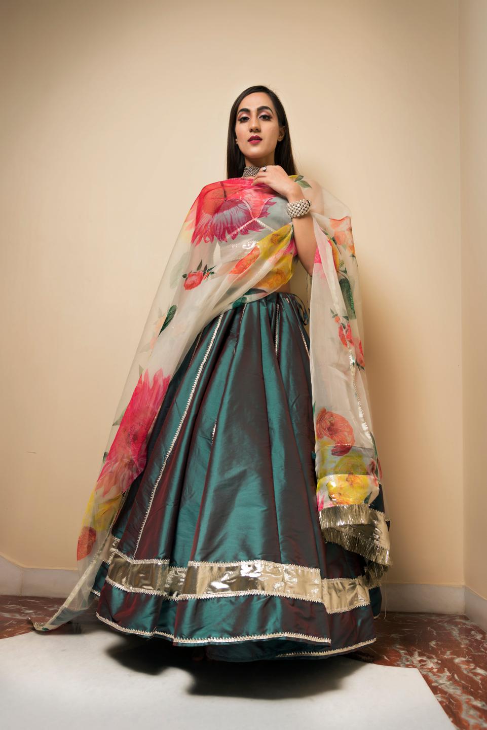 taffeta-silk-green-lehenga-11423051GR, Women Indian Ethnic Clothing, Silk Lehenga Choli