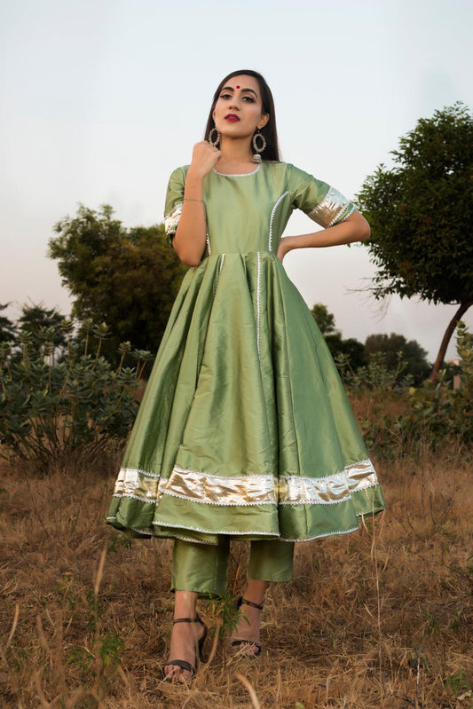 taffeta-silk-mint-green-anarkali-11403055GR, Women Indian Ethnic Clothing, Silk Kurta Set Dupatta
