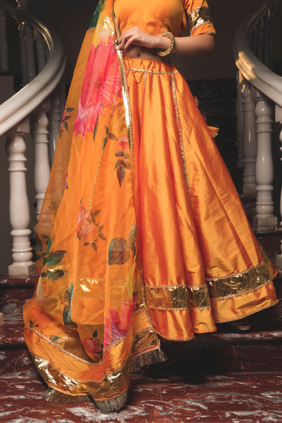 taffeta-silk-orange-lehenga-11423052OR, Women Indian Ethnic Clothing, Silk Lehenga Choli