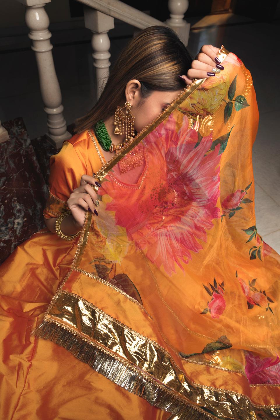 taffeta-silk-orange-lehenga-11423052OR, Women Indian Ethnic Clothing, Silk Lehenga Choli