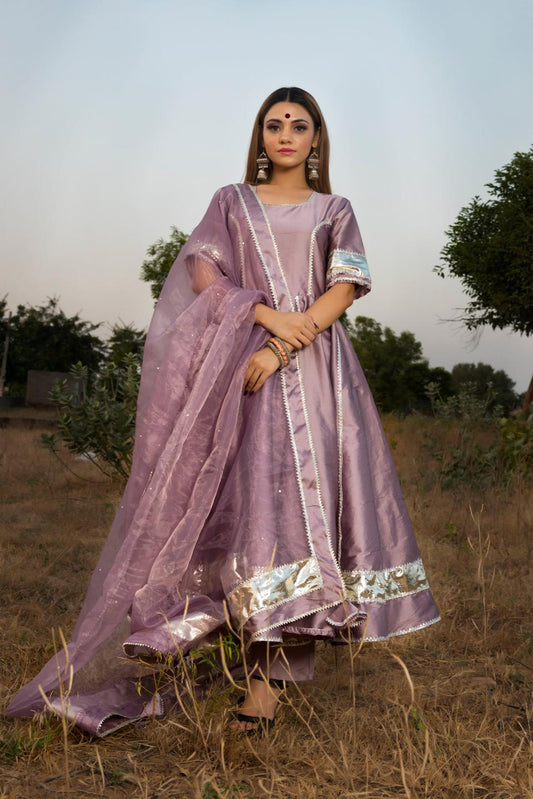 taffeta-silk-purple-anarkali-11403056PR, Women Indian Ethnic Clothing, Silk Kurta Set Dupatta