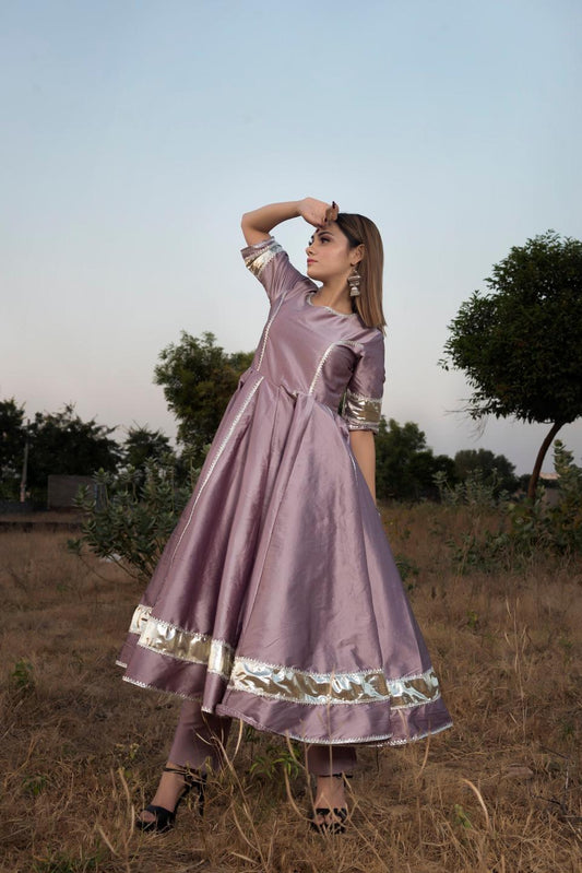 taffeta-silk-purple-anarkali-11403056PR, Women Indian Ethnic Clothing, Silk Kurta Set Dupatta