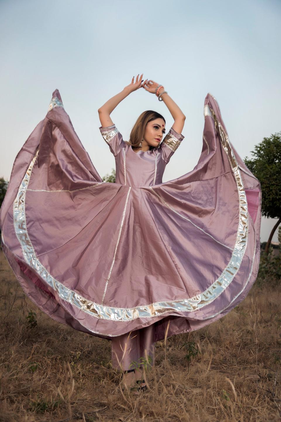 taffeta-silk-purple-anarkali-11403056PR, Women Indian Ethnic Clothing, Silk Kurta Set Dupatta