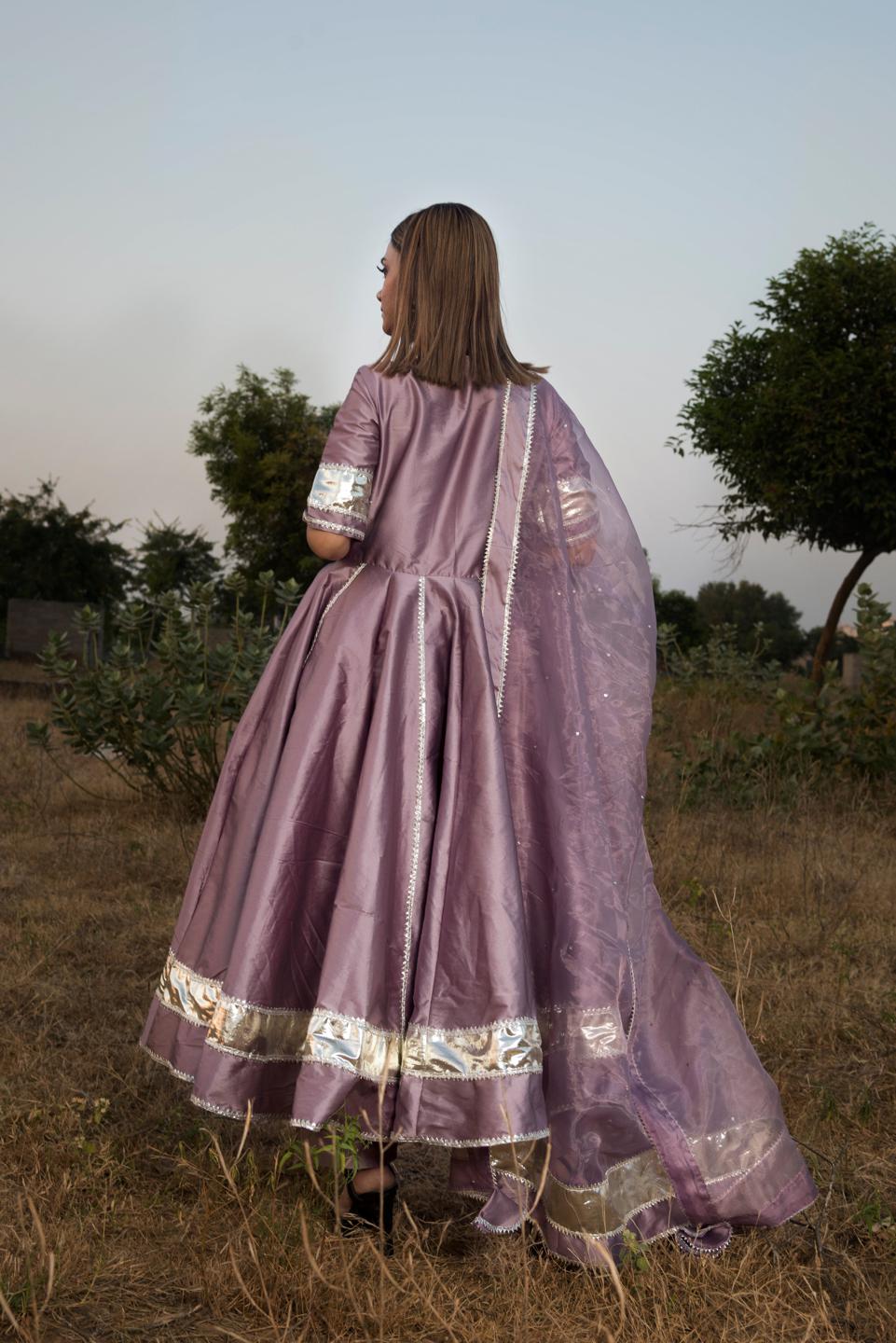 taffeta-silk-purple-anarkali-11403056PR, Women Indian Ethnic Clothing, Silk Kurta Set Dupatta