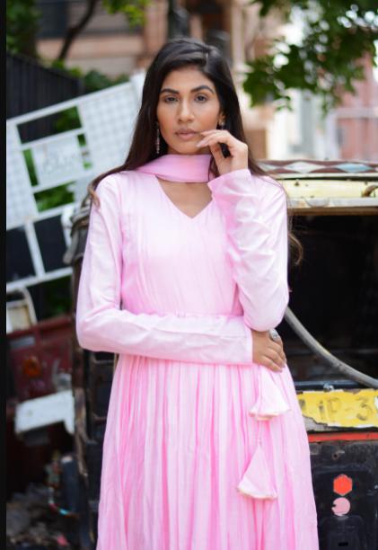taffy-pink-angrakha-anarkali-suit-11603044PK, Women Indian Ethnic Clothing, Muslin Silk Kurta Set Dupatta