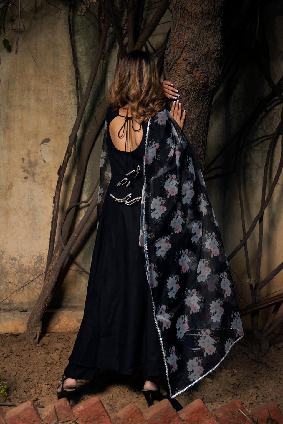 tea-leaf-black-rayon-anarkali-11403060BK, Women Indian Ethnic Clothing, Rayon Kurta Set Dupatta