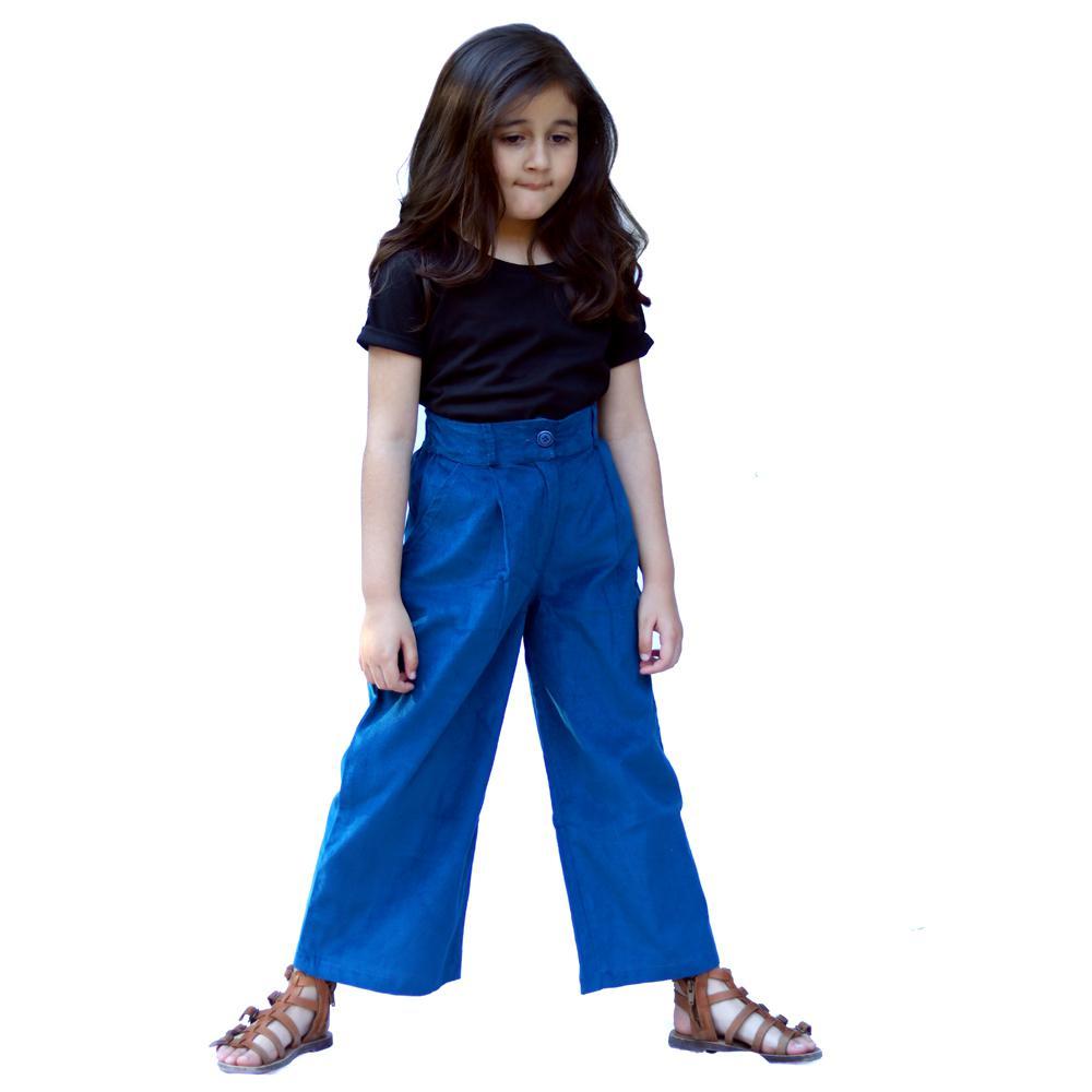 teal-blue-half-sleeve-top-and-palazzo-set-10514047BL, Kids Clothing, Corduroy,Cotton Girl Pant Set