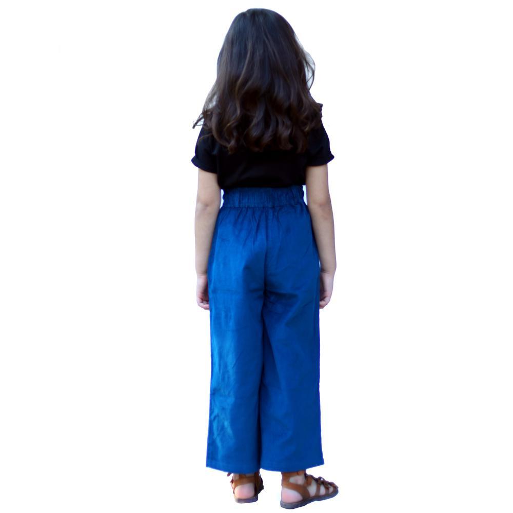 teal-blue-half-sleeve-top-and-palazzo-set-10514047BL, Kids Clothing, Corduroy,Cotton Girl Pant Set