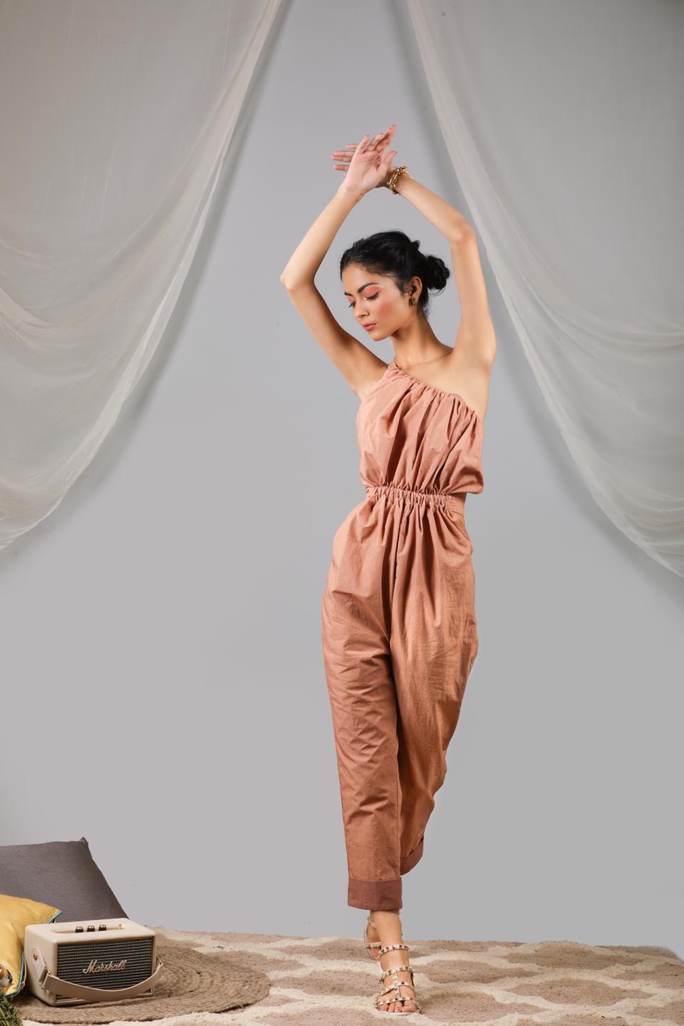 toasted-almonnd-cross-shoulder-jumpsuit-11724076BR, Women Clothing, Cotton Jumpsuit