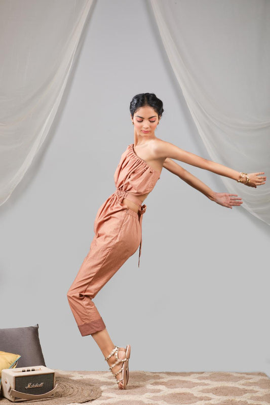 toasted-almonnd-cross-shoulder-jumpsuit-11724076BR, Women Clothing, Cotton Jumpsuit