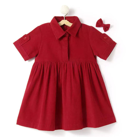 trendy-girls-dress-red-10510018RD, Kids Clothing, Corduroy Girl Dress