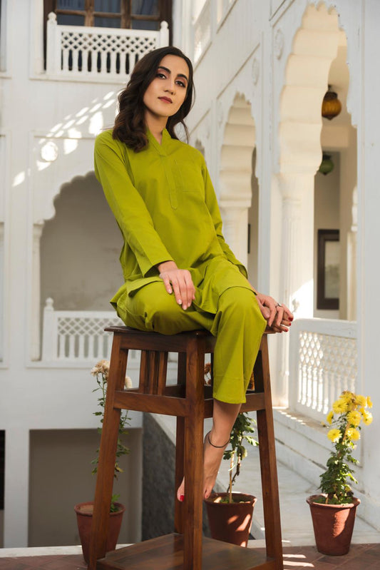 tulip-green-kurta-pant-set-11436063GR, Women Clothing, Cotton Sleep Set