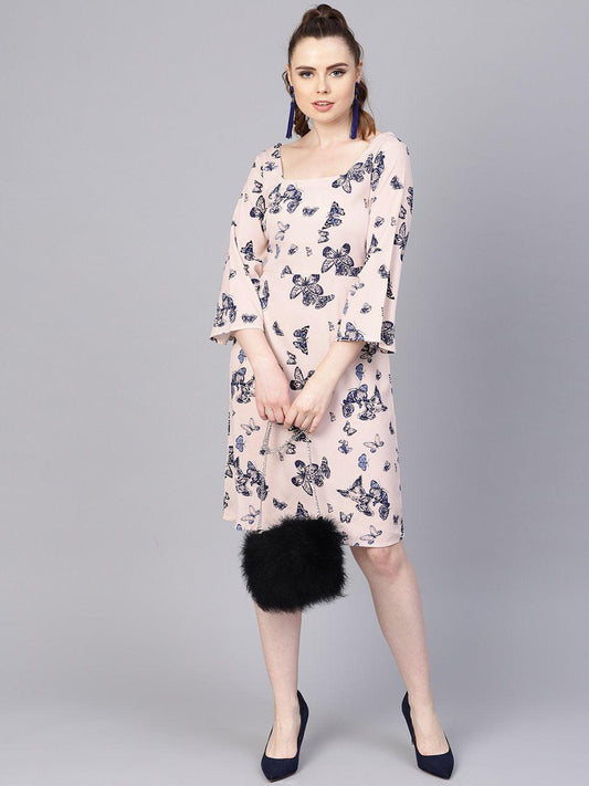 white-butterfly-printed-dress-10804010BG, Women Clothing, Crepe Dress