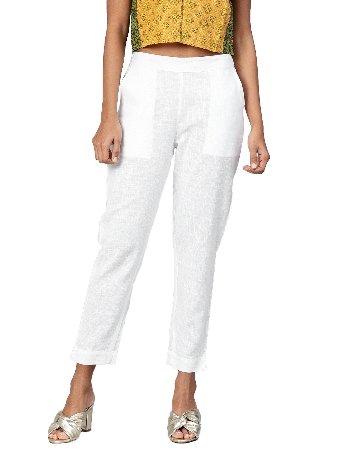 white-casual-trouser-10005015WH, Women Indian Ethnic Clothing, Cotton Pant