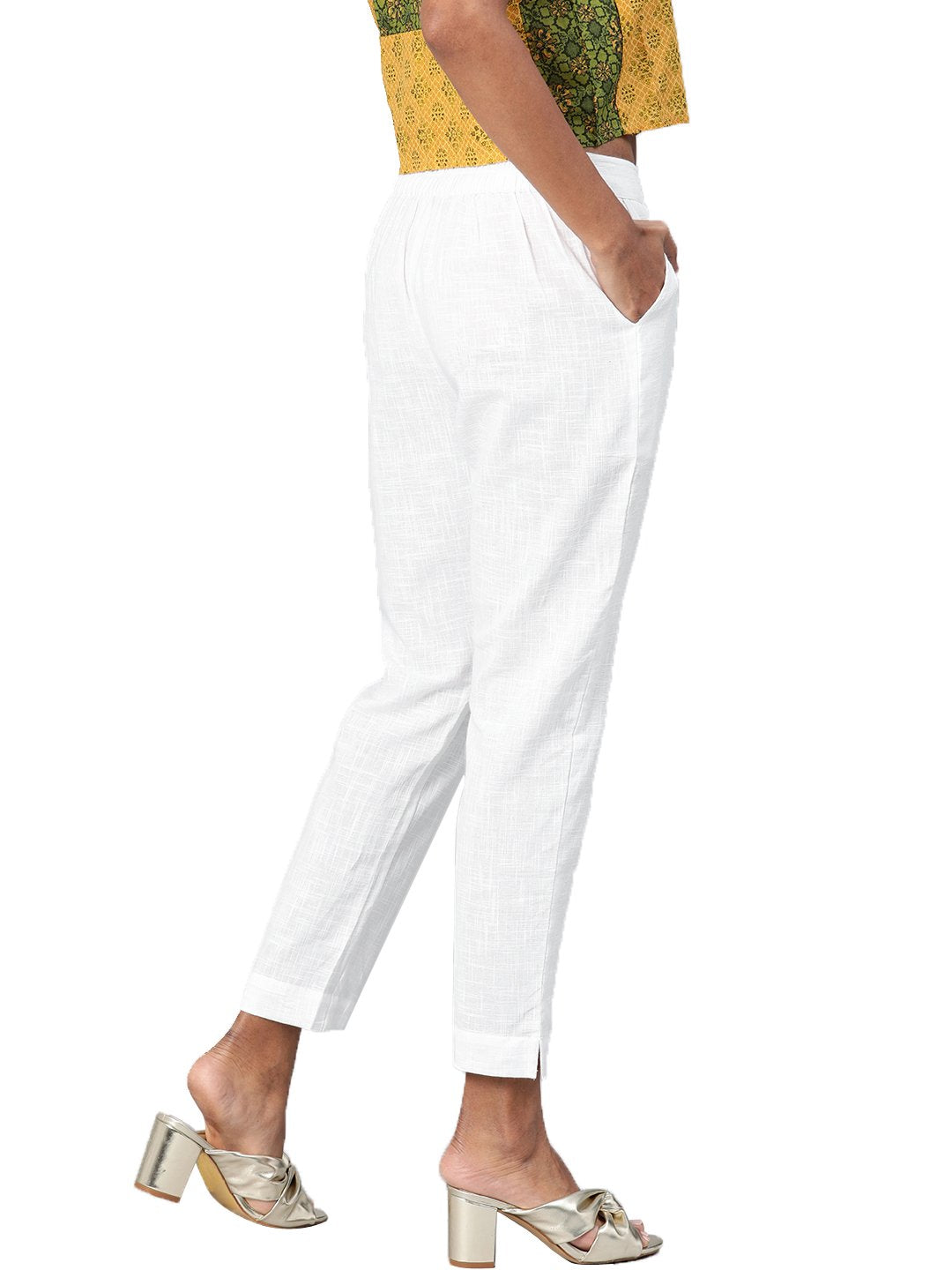 white-casual-trouser-10005015WH, Women Indian Ethnic Clothing, Cotton Pant