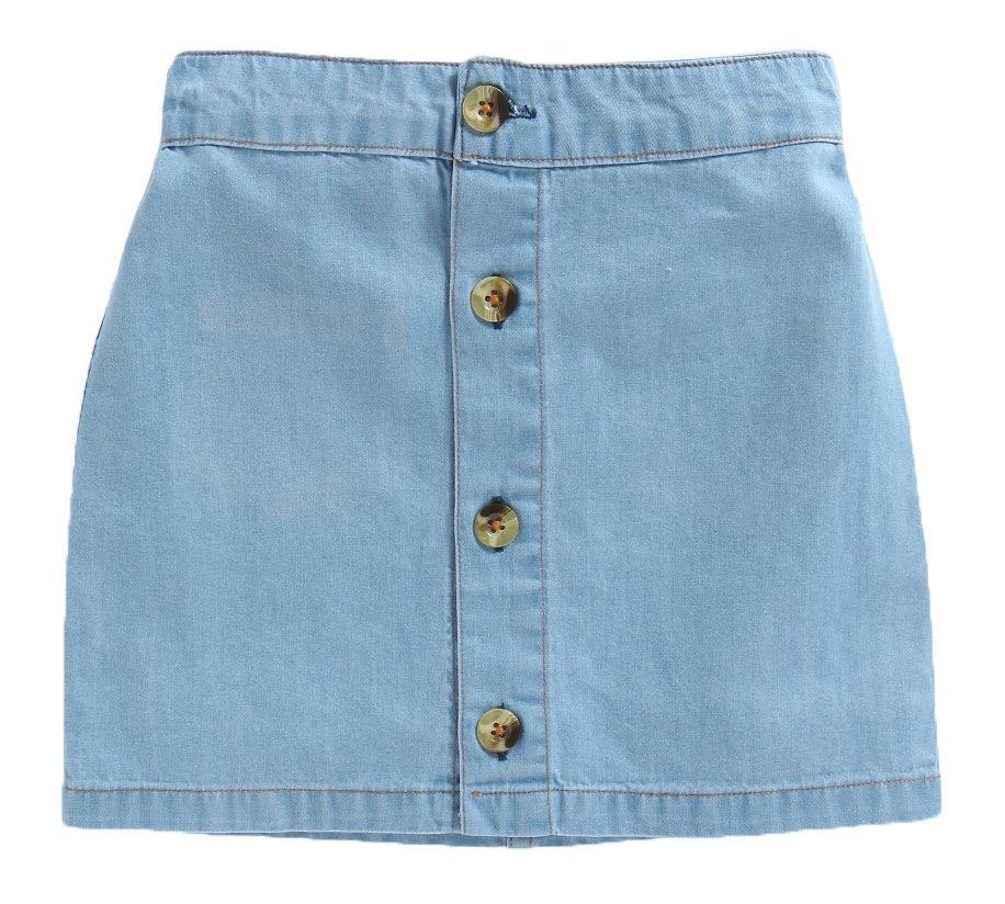 white-cotton-top-with-blue-skirt-10513039BL, Kids Clothing, Denim Girl Skirt Set