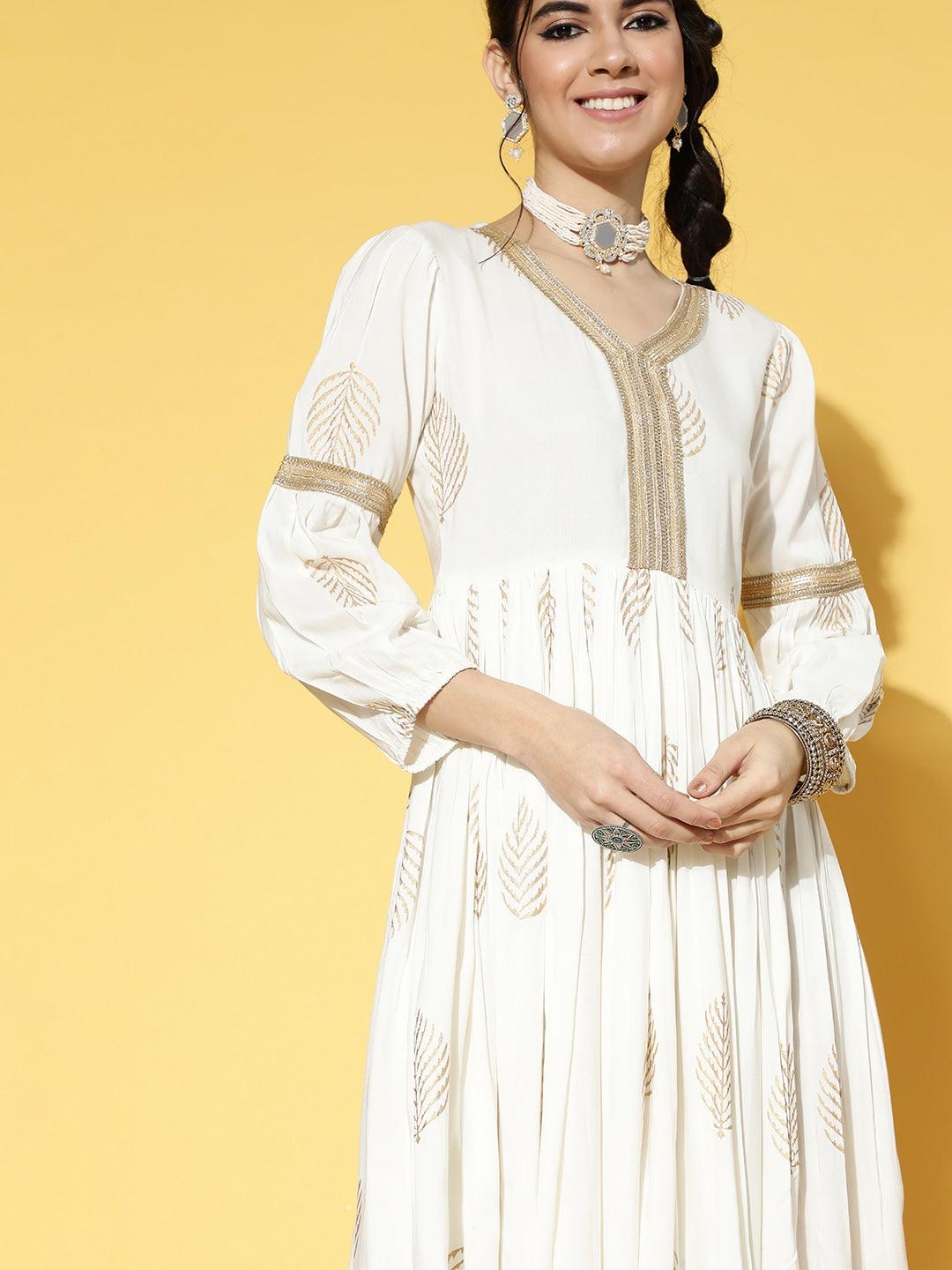 white-gold-toned-dress-10104078WH, Women Clothing, Rayon Dress