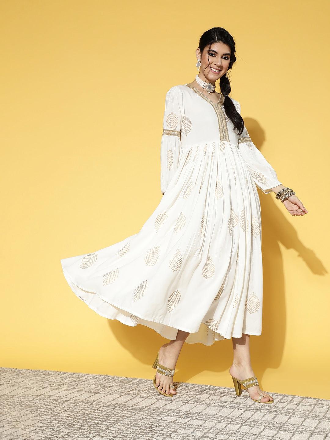 white-gold-toned-dress-10104078WH, Women Clothing, Rayon Dress