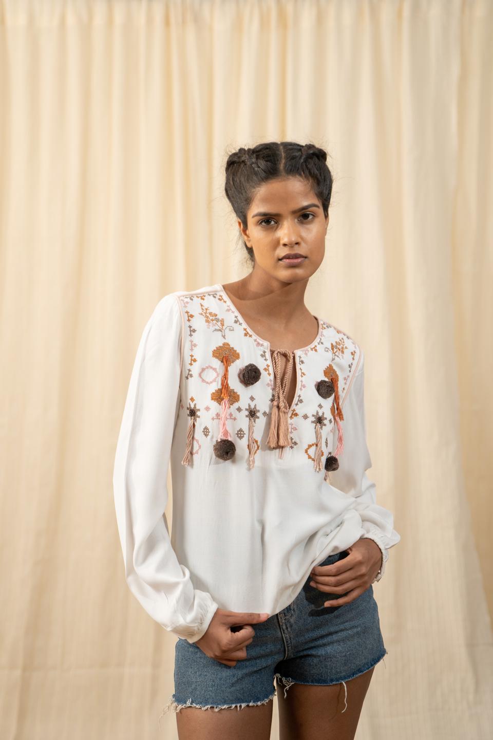 white-moroccan-embroidered-top-11807009WH, Women Clothing, Rayon Top