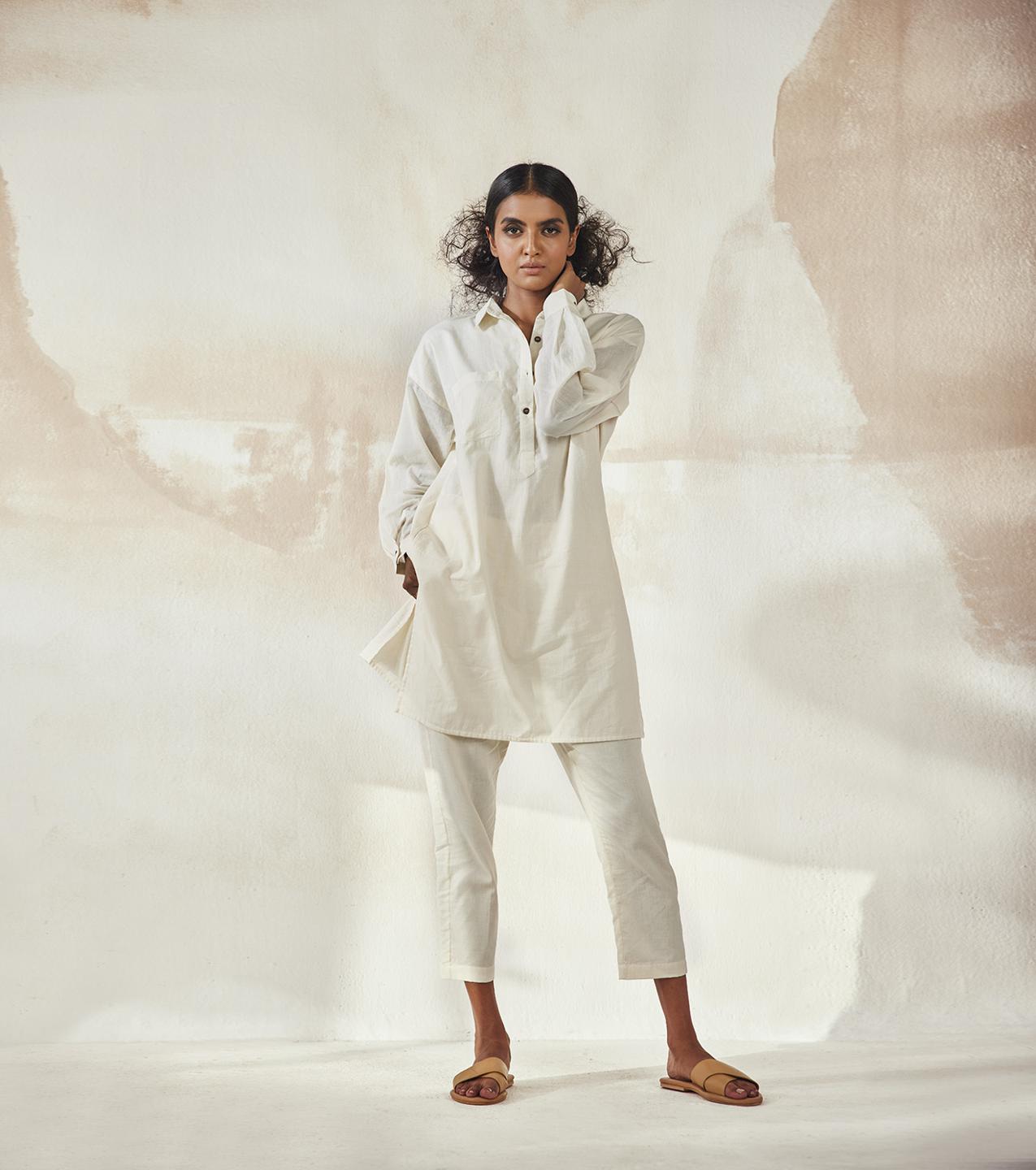white-mulmul-tunic-trouser-co-ord-set-11940076WH, Women Clothing, Mulmul Matching Set