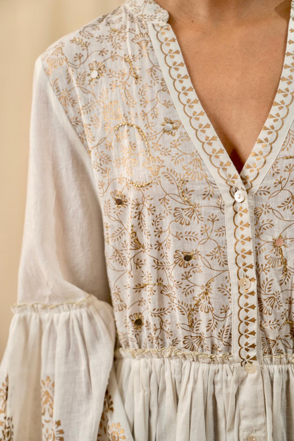 white-printed-lace-dress-11804029WH, Women Clothing, Cotton Dress