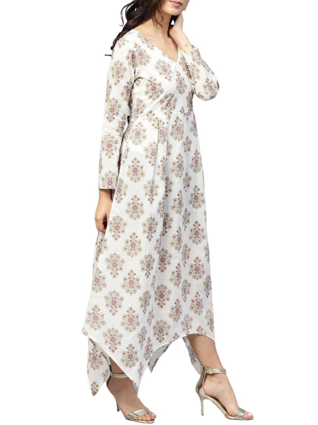 white-printed-maxi-dress-with-full-sleeves-10204101WH, Women Clothing, Cotton Dress