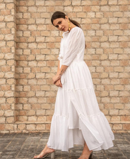 white-tier-trio-dress-11604050WH, Women Clothing, Muslin Silk Dress