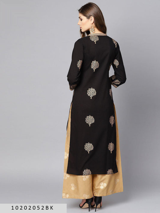 women-black-straight-pure-cotton-kurta-and-palazzo--10202052BK, Women Indian Ethnic Clothing, Cotton Kurta Set