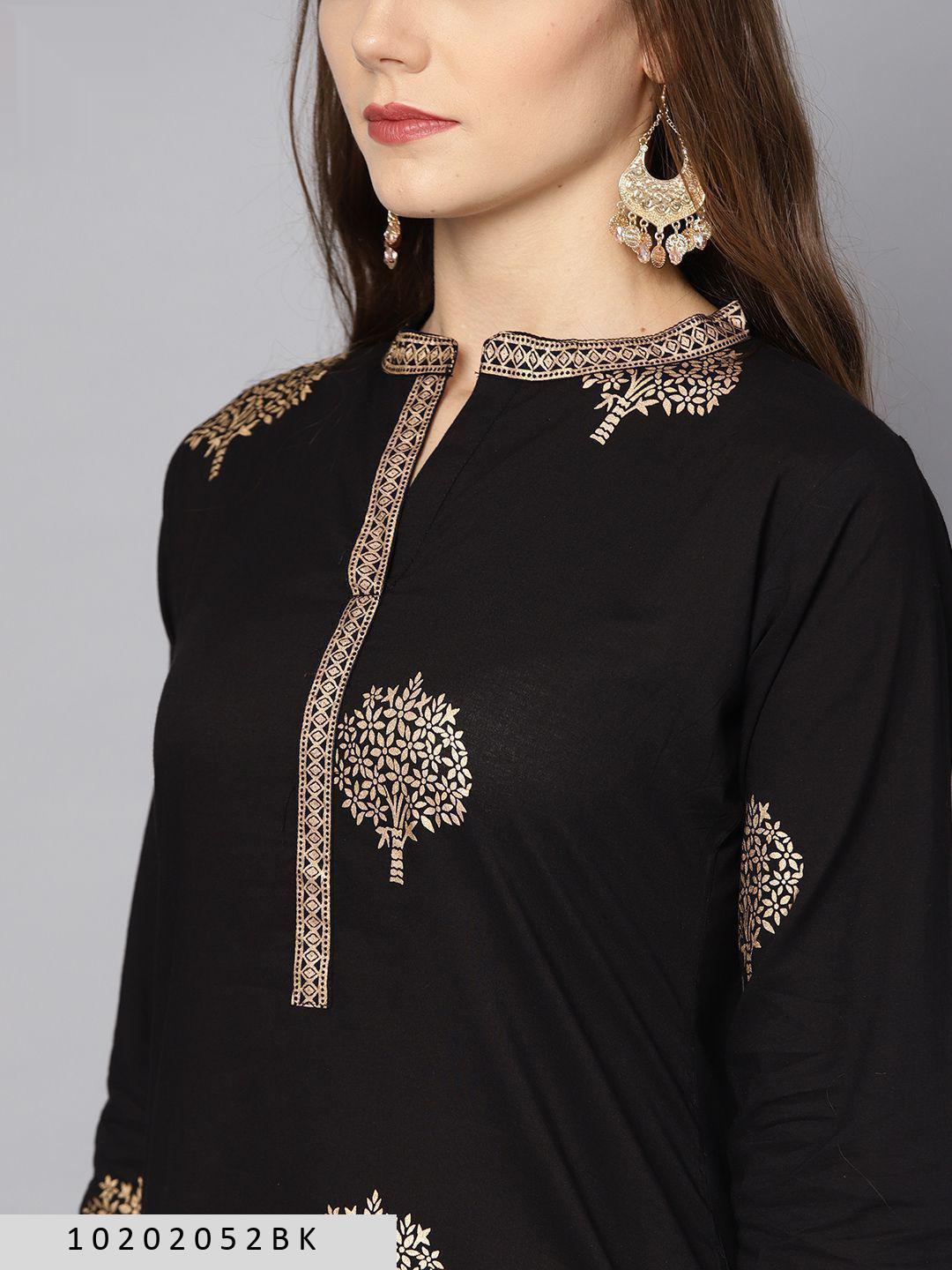 women-black-straight-pure-cotton-kurta-and-palazzo--10202052BK, Women Indian Ethnic Clothing, Cotton Kurta Set