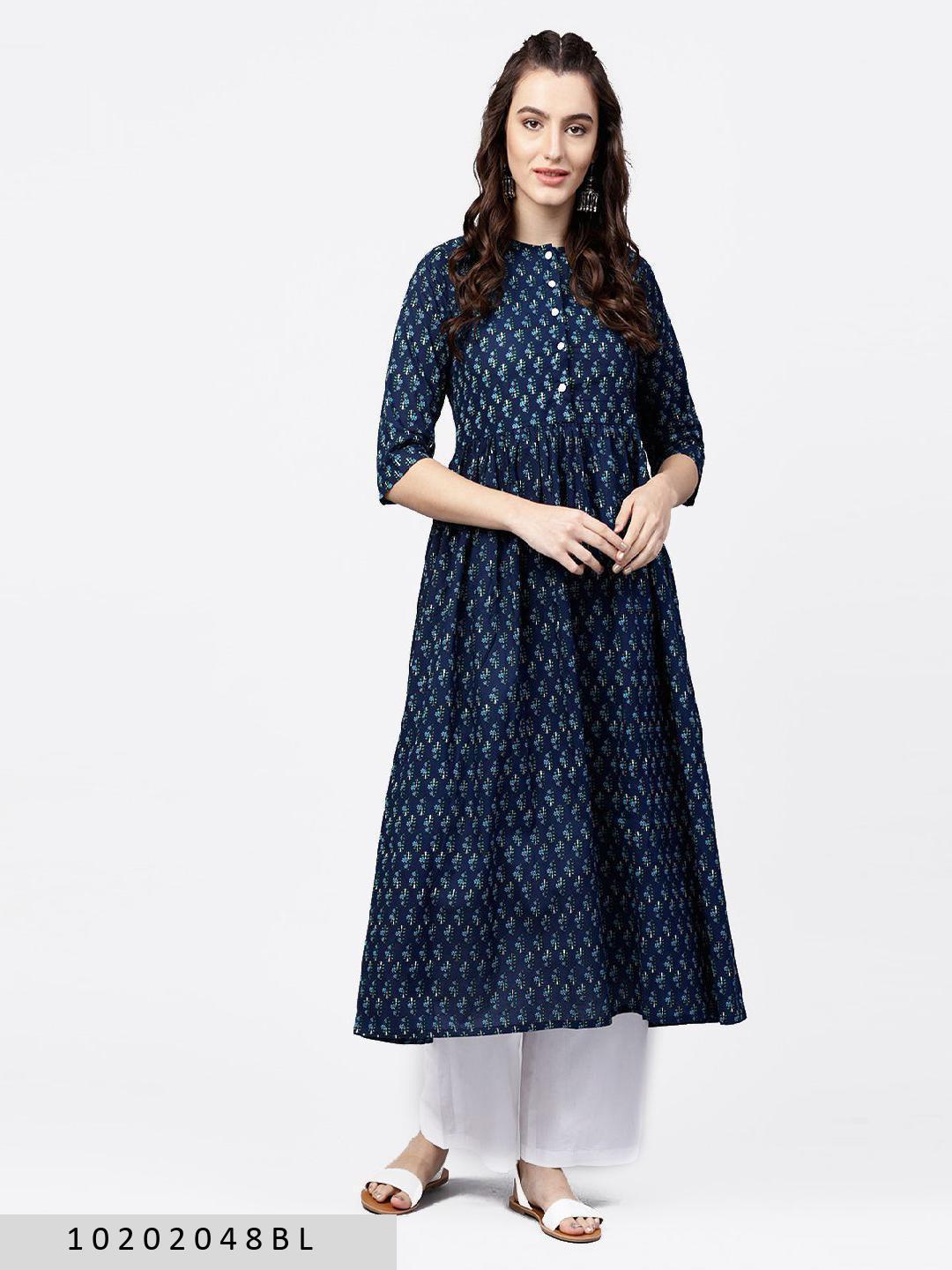 women-blue-cotton-kurta-and-palazzos--10202048BL, Women Indian Ethnic Clothing, Cotton Kurta Set