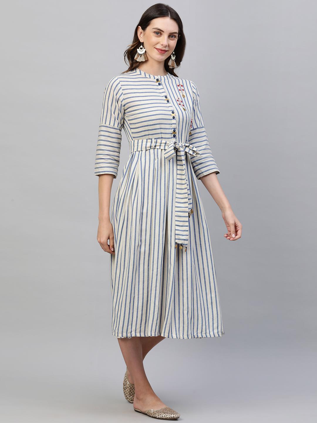 woven-striped-a-line-maxi-dress-with-a-fabric-belt-10304018BG, Women Clothing, Cotton Dress