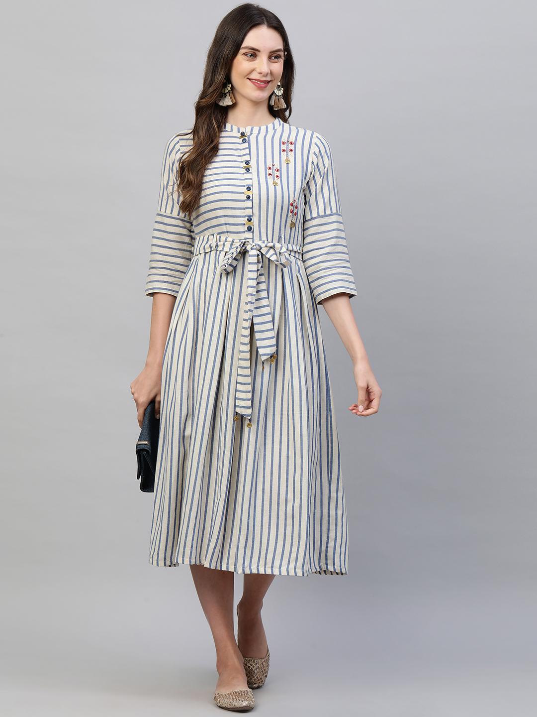 woven-striped-a-line-maxi-dress-with-a-fabric-belt-10304018BG, Women Clothing, Cotton Dress