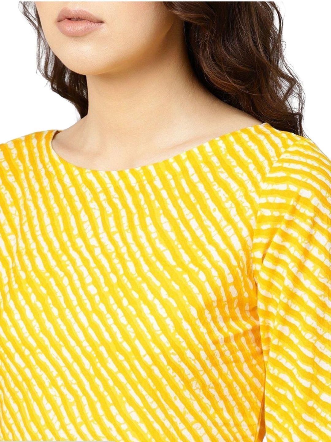 yellow-and-white-leheriya-printed-boat-neck-flared-sleeves-pleated-tunic-10207068YL, Women Indian Ethnic Clothing, Cotton Top