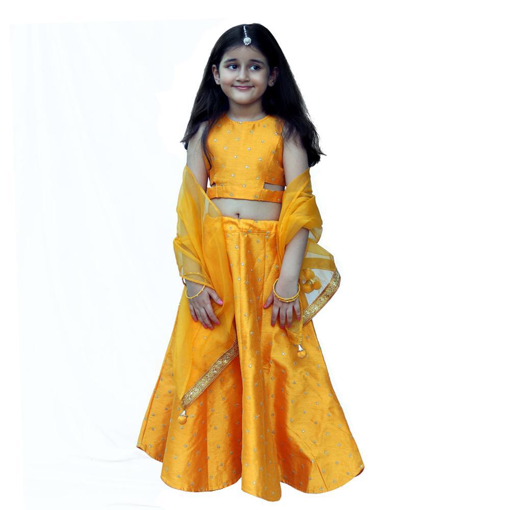 yellow-embroidery-applique-sleeveless-lehenga-choli-set-10509001YL, Kids Clothing, Silk Girl Lehenga Set