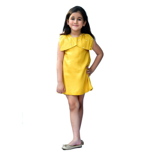 yellow-frill-half-sleeve-dress-10510053YL, Kids Clothing, Cotton Girl Dress