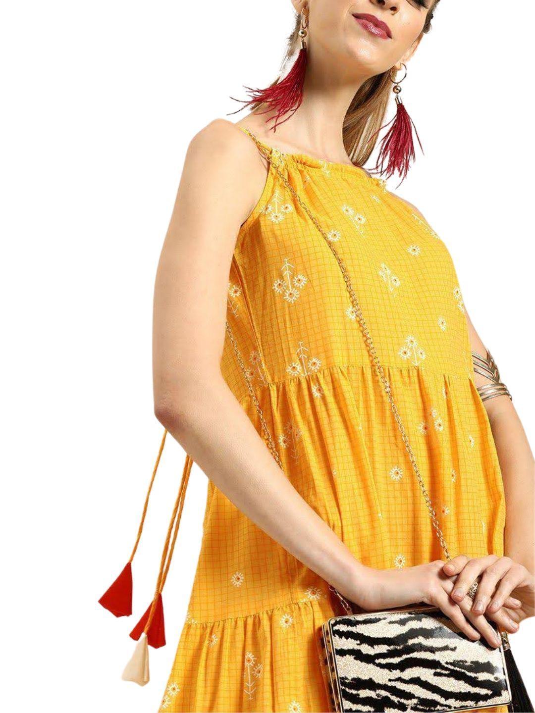 yellow-printed-maxi-dress-10204104YL, Women Clothing, Cotton Dress